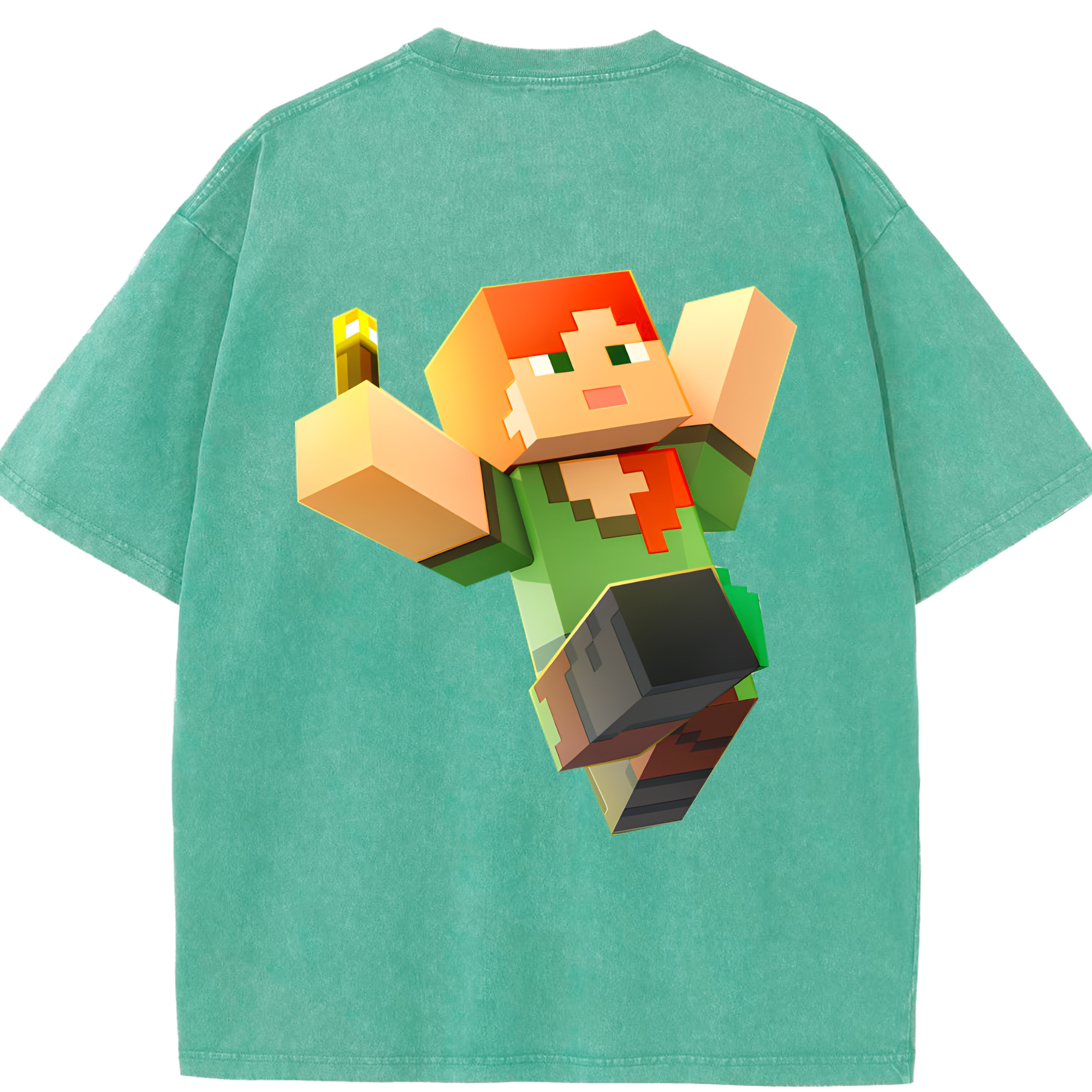 （画像用） マインクラフト ブロックの世界 Minecraft MC Block world 綿100% ヴィンテージ風 半袖Tシャツ（背面プリント）